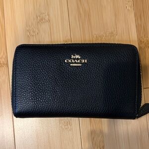 Coach Black Pebbled Leather Wallet with Gold Accents